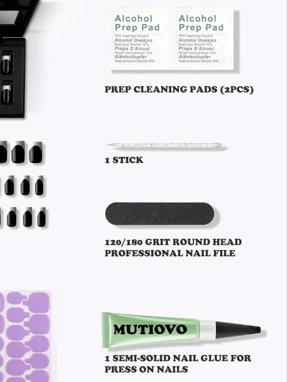 🖤New Halloween Black & White French Tip Press On Nails Kit Short Square 30pc🤍